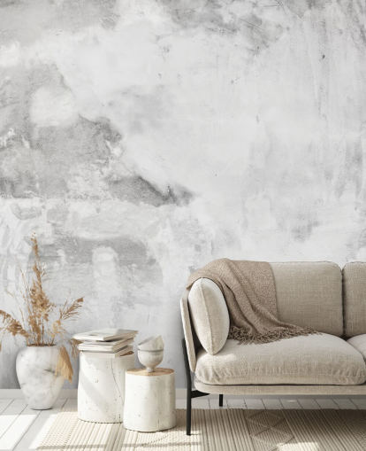 mural de papel de parede cinza e branco Cement Plaster Effect em Wallsauce para quartos, cozinhas e salas de estar