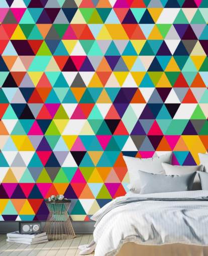 Carta da parati geometrica a triangolo multicolore