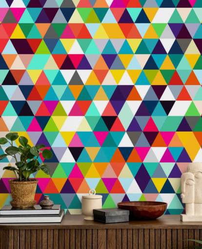 Carta da parati geometrica a triangolo multicolore