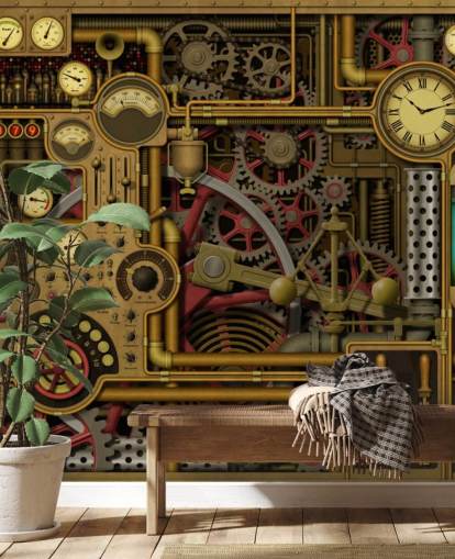 rouages de machines et boutons papier peint