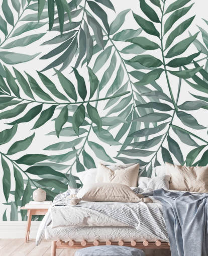 papel pintado de hojas verdes y blancas