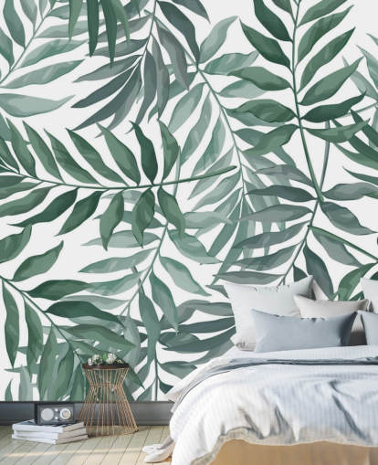 papel pintado de hojas verdes y blancas