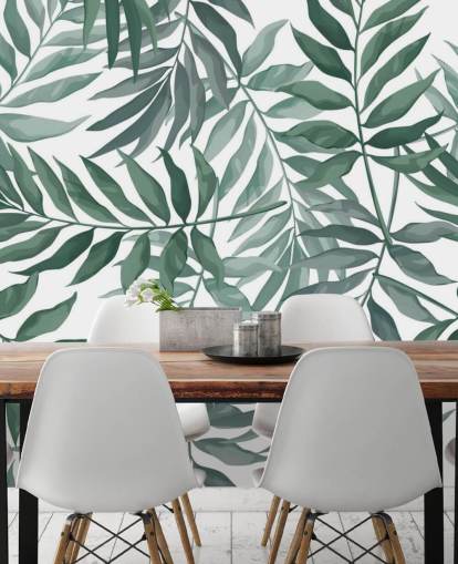 papel de parede de folhas verdes e brancas