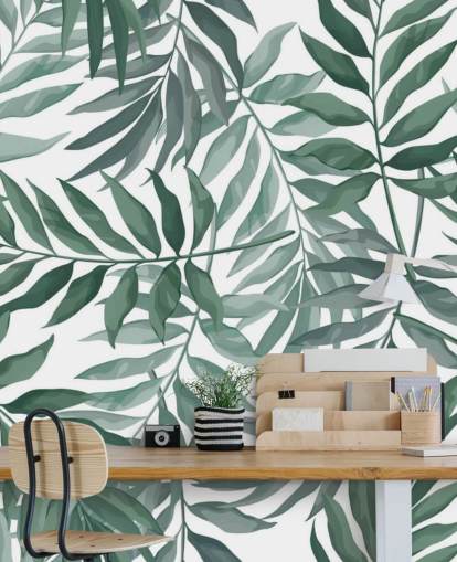 papel de parede de folhas verdes e brancas