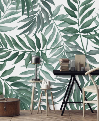 groen en wit bladbehang