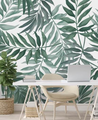 groen en wit bladbehang