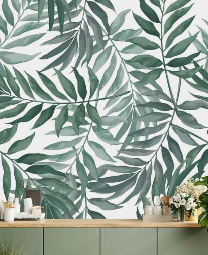 papel pintado de hojas verdes y blancas