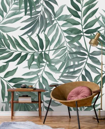 papel pintado de hojas verdes y blancas