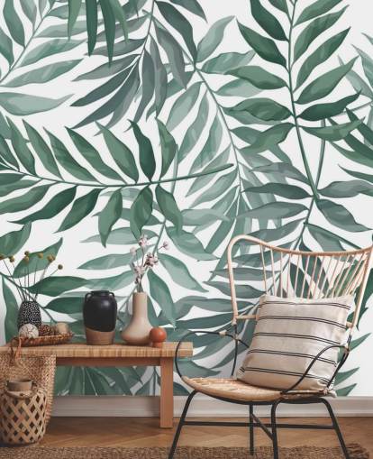 papel pintado de hojas verdes y blancas