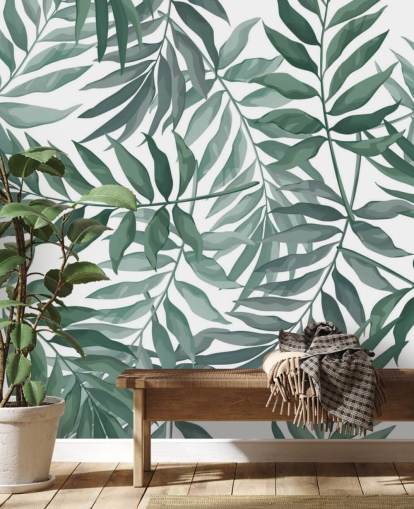 papel pintado de hojas verdes y blancas