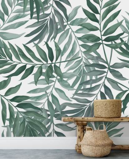 papel pintado de hojas verdes y blancas