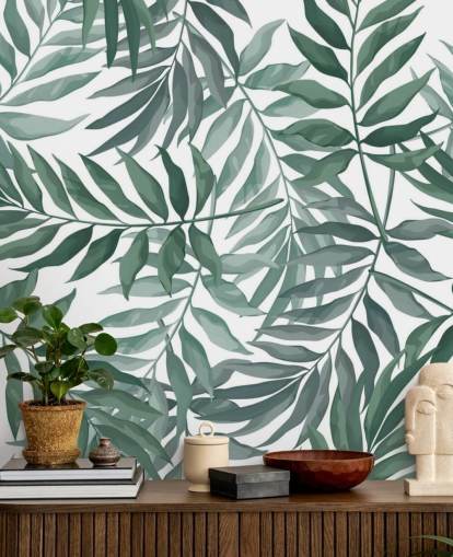 papel de parede de folhas verdes e brancas papel de parede de folhas verdes e brancas