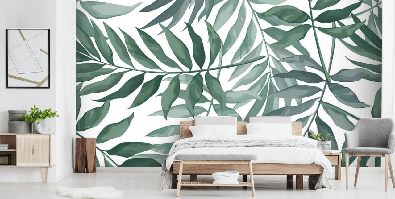 papier peint feuille verte et blanche