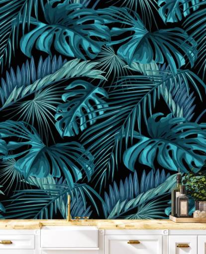 Carta da parati murale con foglie tropicali