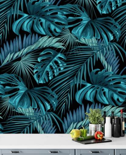 Carta da parati murale con foglie tropicali