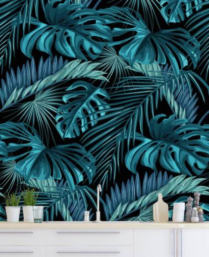 Carta da parati murale con foglie tropicali