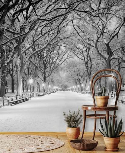 monochrome custom New York wallpaper mural called Central Park Covered in Snow for living rooms or dining rooms monochrome custom New York wallpaper mural called Central Park Covered in Snow for living rooms or dining rooms