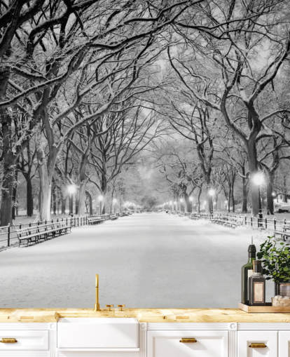 einfarbiges individuelles New Yorker Tapeten-Wandbild namens Central Park Covered in Snow für Wohn- oder Esszimmer