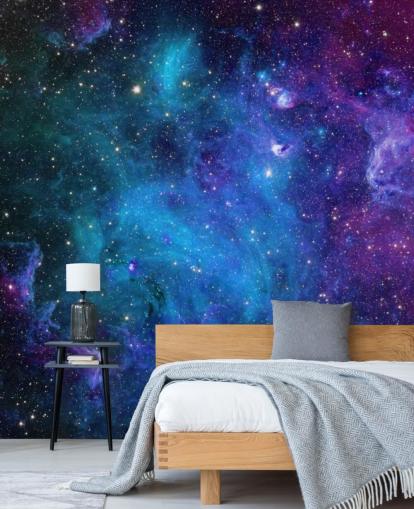 carta da parati nebulosa personalizzabile viola e blu chiamata Galaxy per camere da letto