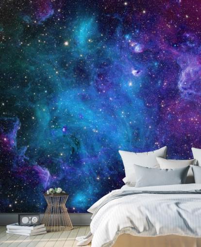 papel de parede de nebulosa personalizável roxo e azul chamado Galaxy para quartos papel de parede de nebulosa personalizável roxo e azul chamado Galaxy para quartos