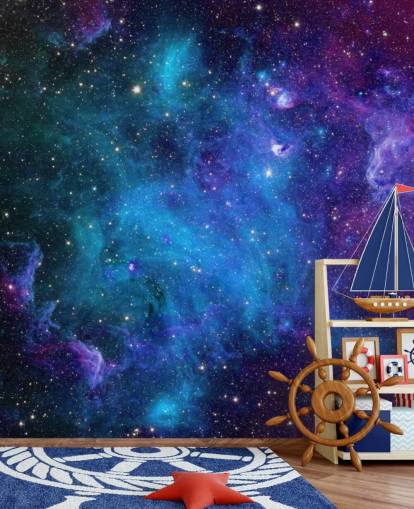 papel de parede de nebulosa personalizável roxo e azul chamado Galaxy para quartos