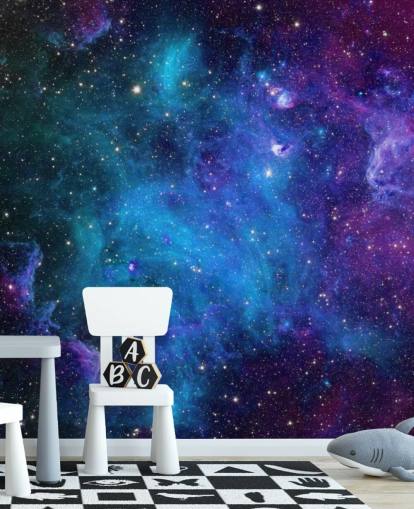 lilla og blå tilpasselig tågetapet kaldet Galaxy til soveværelser lilla og blå tilpasselig tågetapet kaldet Galaxy til soveværelser