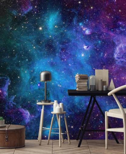 papel pintado de nebulosa personalizable de color morado y azul llamado Galaxy para dormitorios