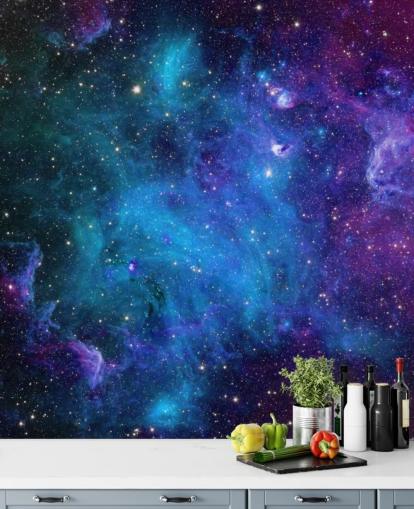 Personalisierbare Nebeltapete Galaxy in Violett und Blau für Schlafzimmer