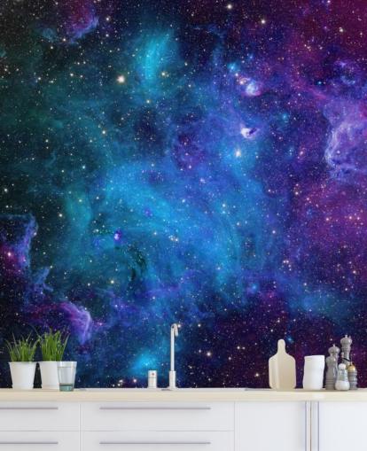 violetti ja sininen muokattava nebula-taustakuva nimeltä Galaxy makuuhuoneisiin