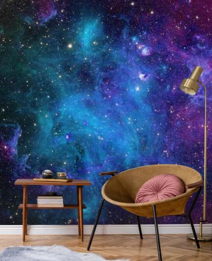 Personalisierbare Nebeltapete Galaxy in Violett und Blau für Schlafzimmer