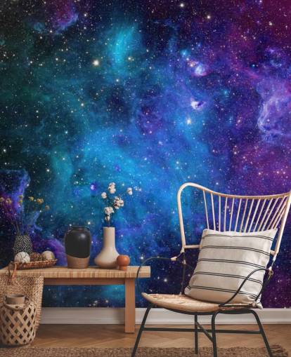 papel de parede de nebulosa personalizável roxo e azul chamado Galaxy para quartos