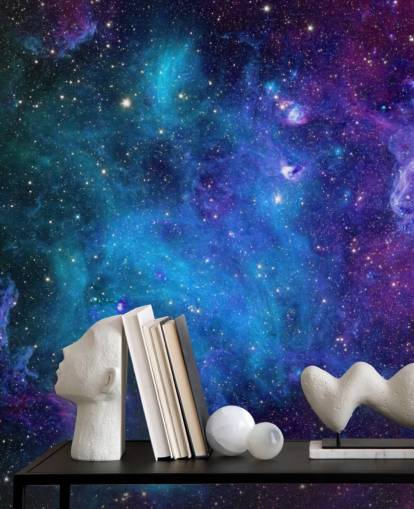 Personalisierbare Nebeltapete Galaxy in Violett und Blau für Schlafzimmer Personalisierbare Nebeltapete Galaxy in Violett und Blau für Schlafzimmer