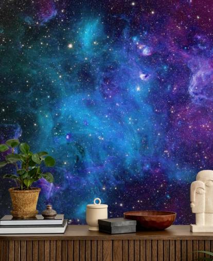 Personalisierbare Nebeltapete Galaxy in Violett und Blau für Schlafzimmer Personalisierbare Nebeltapete Galaxy in Violett und Blau für Schlafzimmer