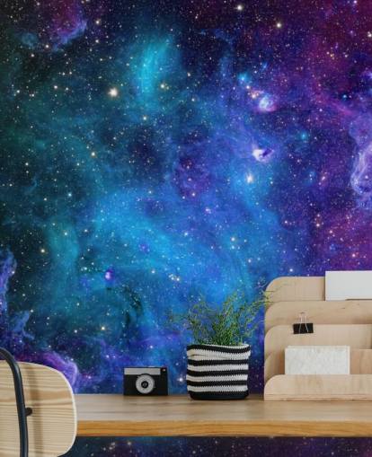 papel pintado de nebulosa personalizable de color morado y azul llamado Galaxy para dormitorios