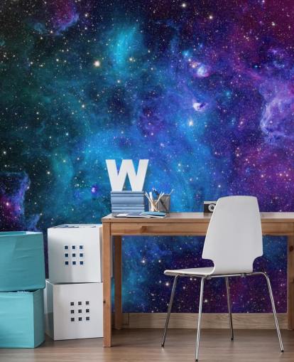 Personalisierbare Nebeltapete Galaxy in Violett und Blau für Schlafzimmer