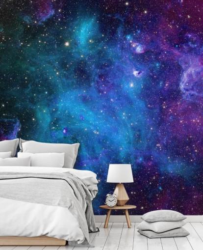Personalisierbare Nebeltapete Galaxy in Violett und Blau für Schlafzimmer Personalisierbare Nebeltapete Galaxy in Violett und Blau für Schlafzimmer