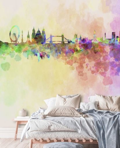 kleurrijke aquarel van london muurschildering