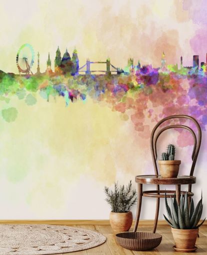 colourful watercolor of london wall mural