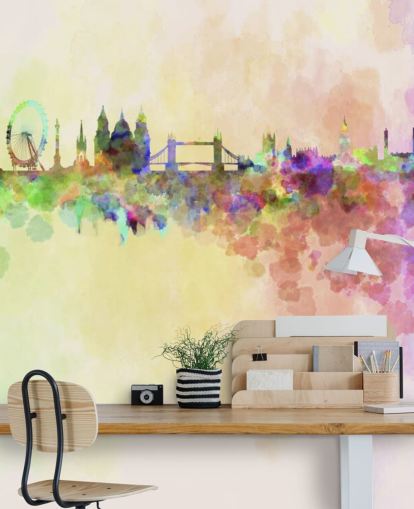 colourful watercolor of london wall mural