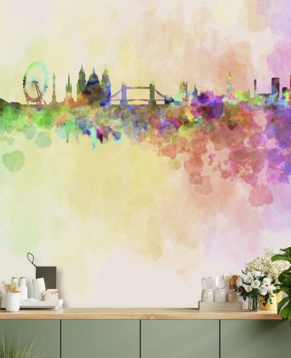 kleurrijke aquarel van london muurschildering