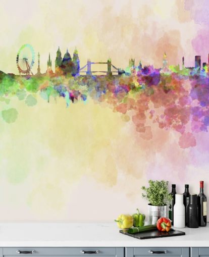 kleurrijke aquarel van london muurschildering