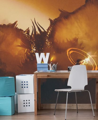 dragon en tovenaar behang