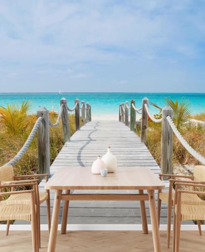 Caribbean Beach Boardwalk Baggrund Væg