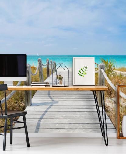 Caribbean Beach Boardwalk Behang Muurschildering Caribbean Beach Boardwalk Behang Muurschildering