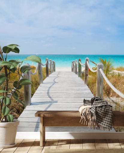 Decorazione murale con passerella sulla spiaggia caraibica