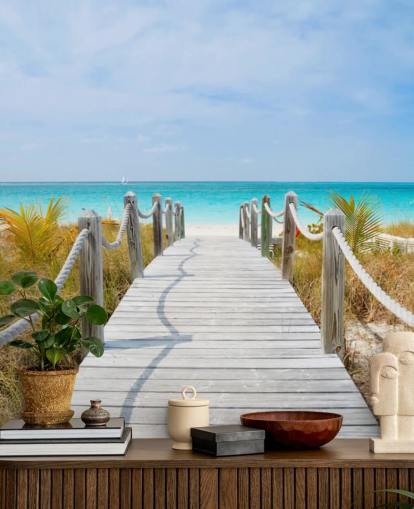 Caribbean Beach Boardwalk Baggrund Væg Caribbean Beach Boardwalk Baggrund Væg