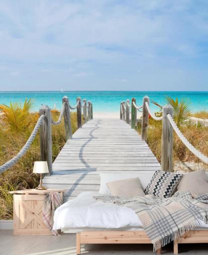 Caribbean Beach Boardwalk Baggrund Væg