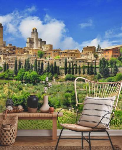 Mural de pared Pueblo italiano sobre una colina