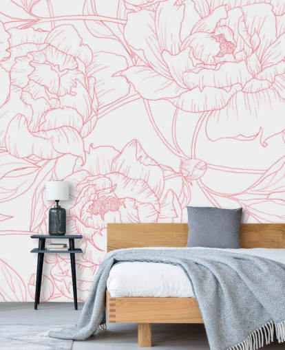 linje kunst rosa og hvit floral tapet linje kunst rosa og hvit floral tapet