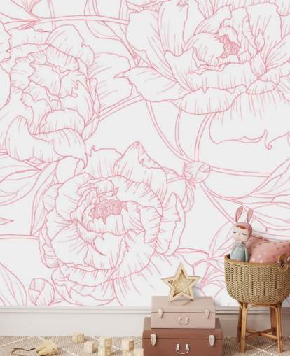 papel de parede floral rosa e branco